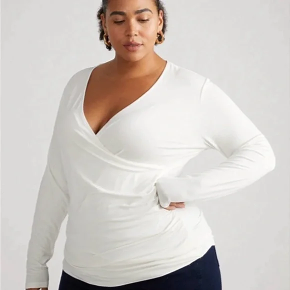 Universal Standard Liquid Jersey Long Sleeve Top in White - Picture 1 of 5